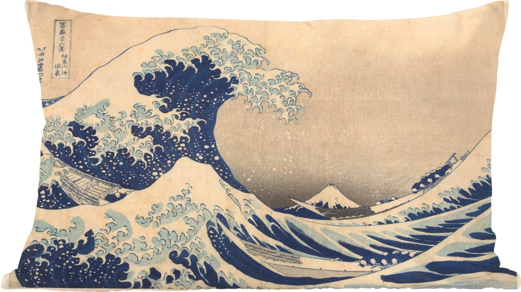 MuchoWow Zierkissen Sofakissen Wohnzimmer Dekokissen 50x30 cm Die große Welle in Kanagawa - Gemälde von Katsushika Hokusai - Wohnzimmerdekorati...