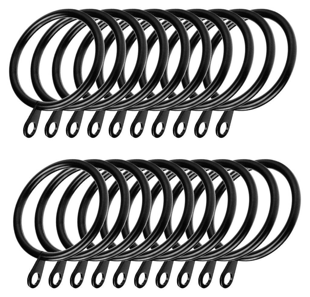 60 Metall-Gardinenringe, Aufhängeringe für Gardinenstangen, 38 mm Innendurchmesser (schwarz)