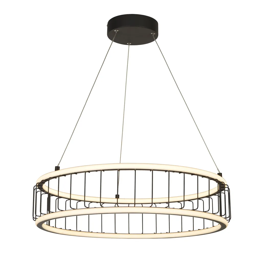 Suspension Cage LED 58cm Anti-Éblouissement Noir Sablé - Grand Luminaire