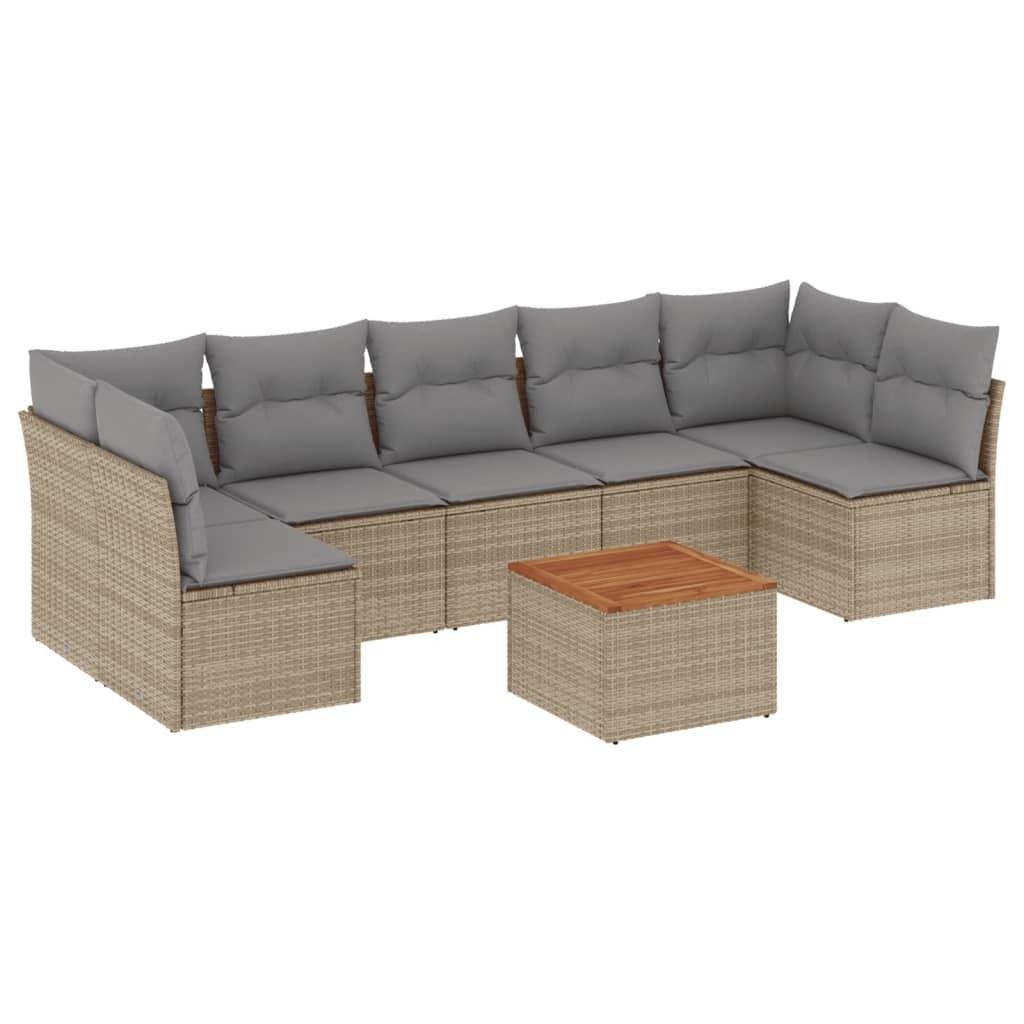 vidaXL 8-tlg. Garten-Sofagarnitur mit Kissen Beige Poly Rattan