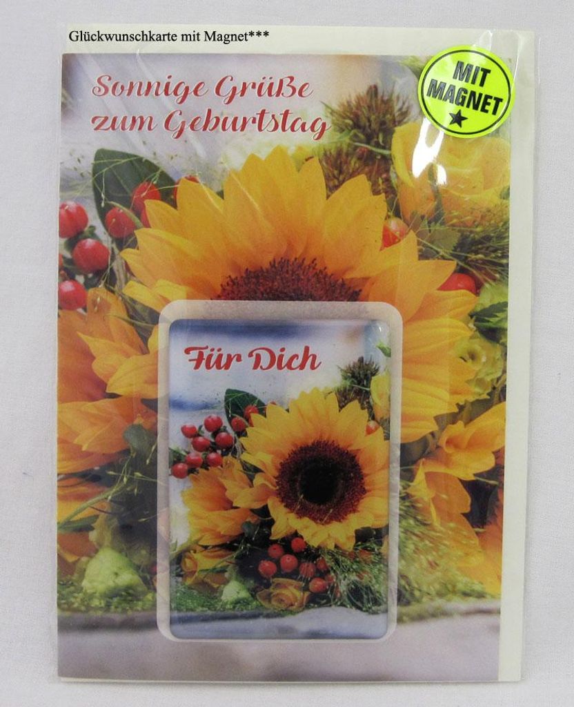 Glückwunschkarte mit Magnet " Sonnige Grüße zum Geburtstag" ca. 17,0 x 15,0 cm