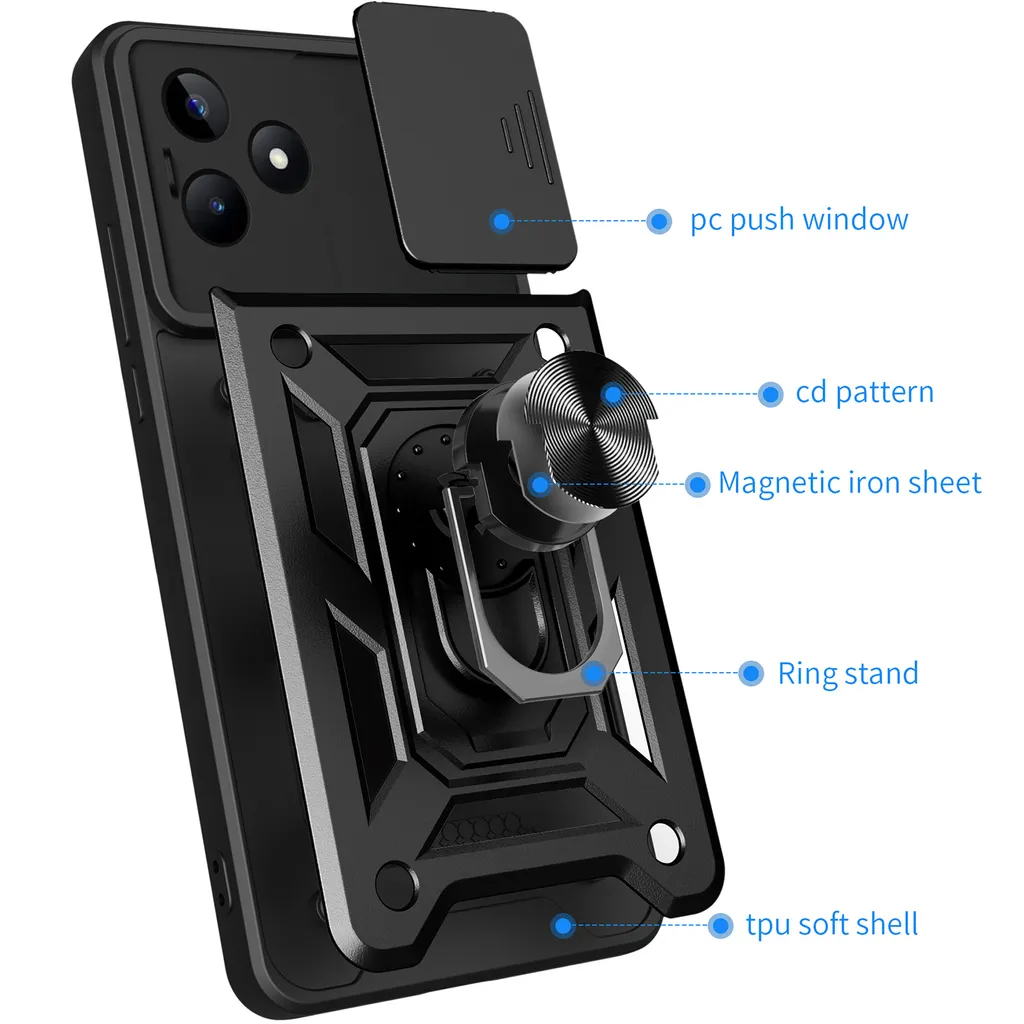 Custodia Protettiva Realme C53: Silicone Oro con Kickstand Anello - 4