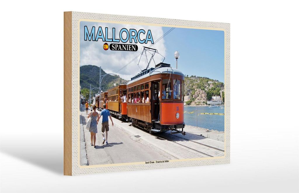 Holzschild Reise 30x20cm Mallorca Spanien Insel-Tram-Tranvia