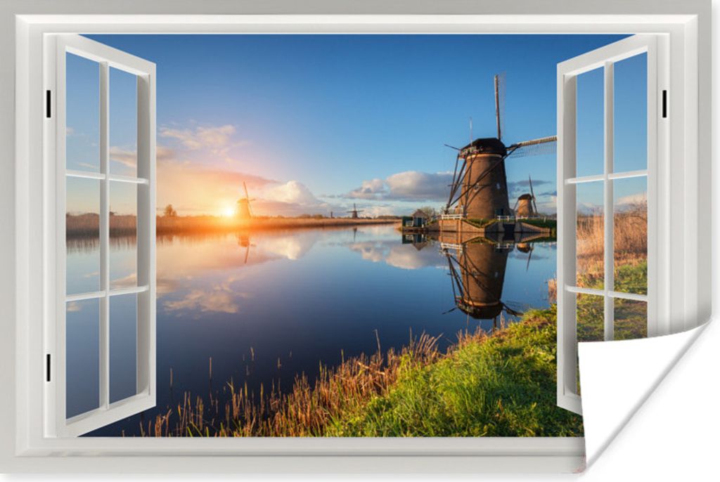 MuchoWow Poster Aussicht - Wasser - Mühle 90x60 cm - Schlafzimmer