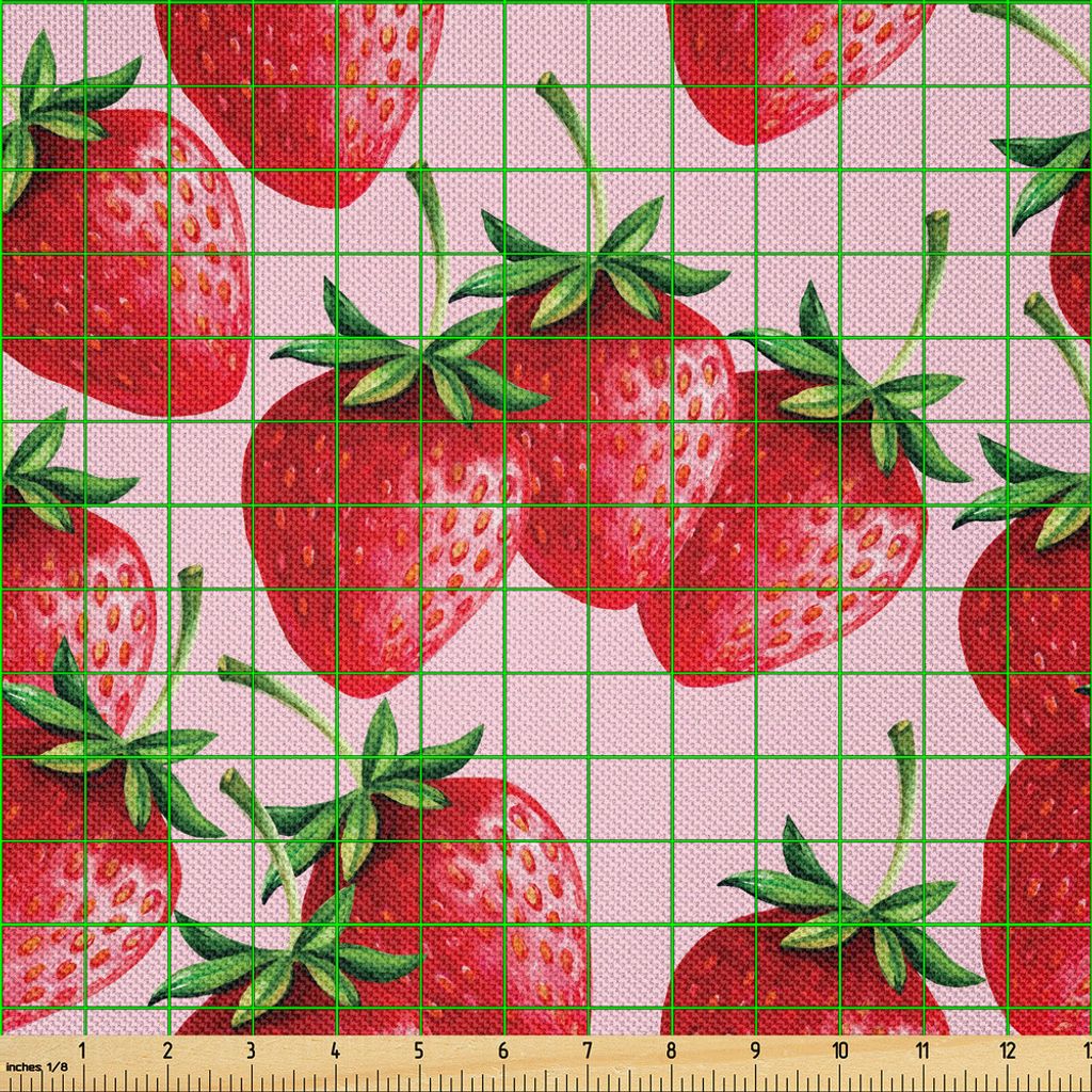 ABAKUHAUS rot Satin Stoff als Meterware, Köstliche große Erdbeeren auf rosa Hintergrund-geschmackvollen saftigen süßen reifen Sommer-Früchten,...