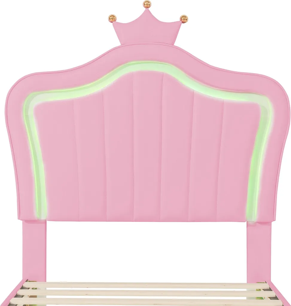 Lit pour Chambre d'Enfant 90x200 Rose avec LED - Idéal pour Déco Princesse