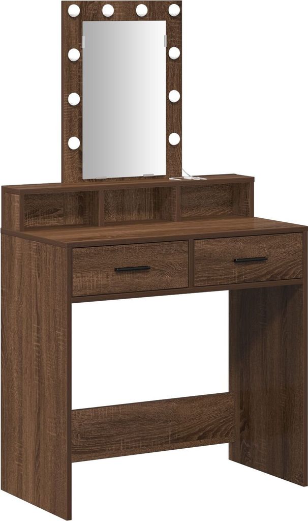 Möbel Schminktisch mit LED-Leuchten Braun Eiche 79x41x140 cm - Schminktische 865169