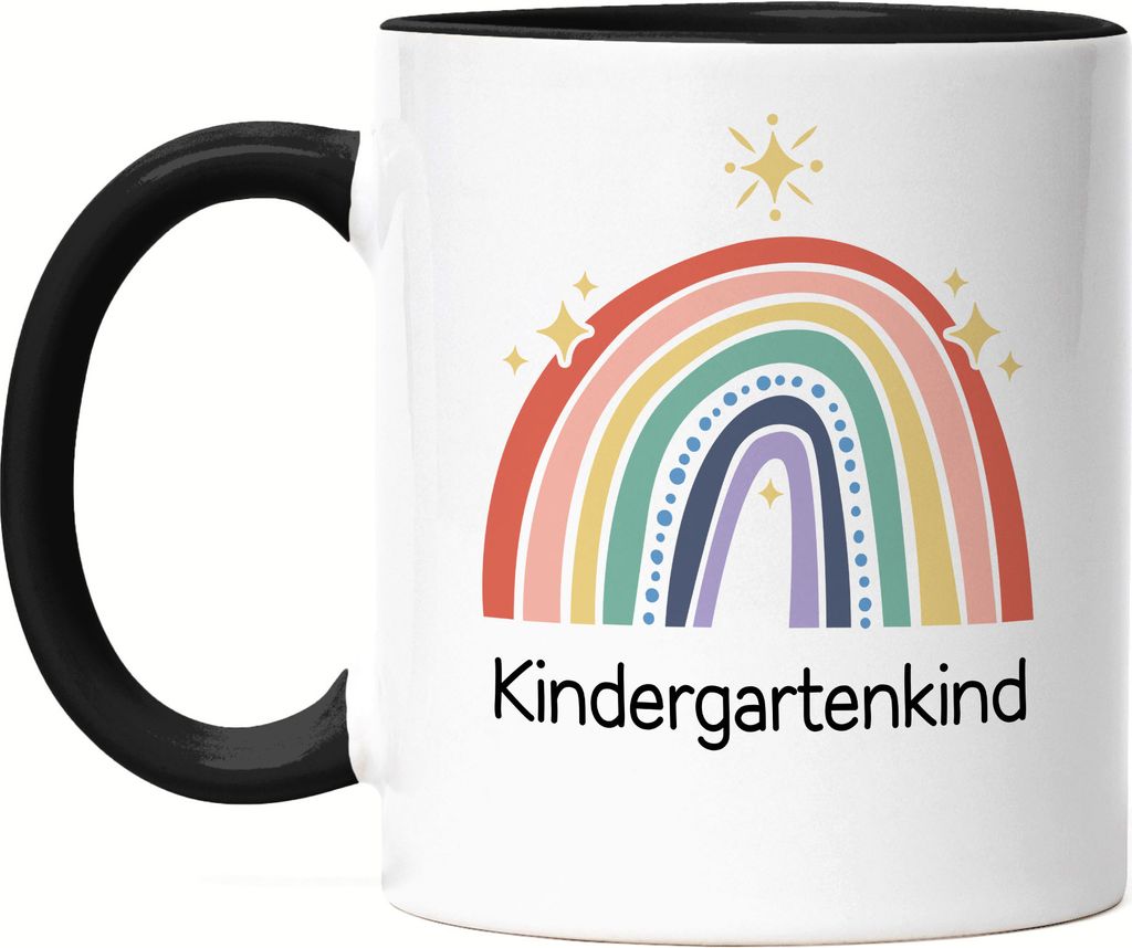 Kindergartenkind Tasse Schwarz Geschenk Kindergarten Start Kita Regenbogen Sterne Buntes Motiv