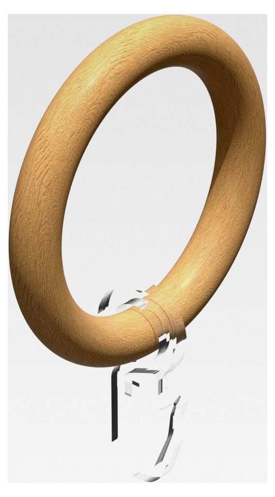 Gardinenringe mit Faltenhaken aus Holz in Buche für Gardinenstangen 28 mm Ø (12 Stück)