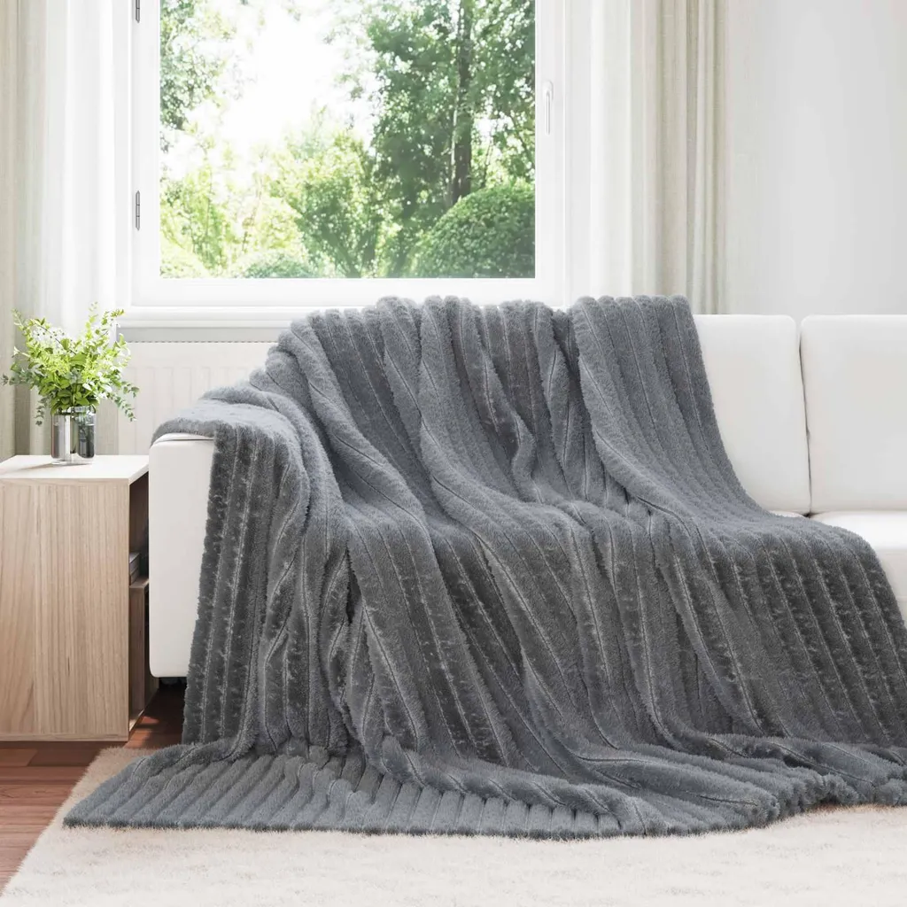 vidaXL Coperta grigio scuro 240 x 220 cm in pile - 2