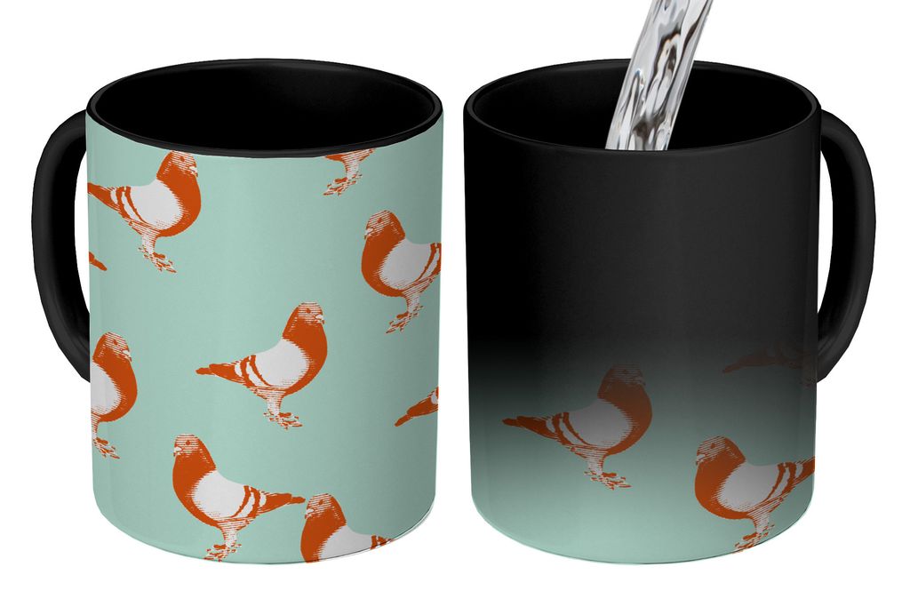 KitchenYeah Zauber Tasse Zaubertasse Magic Taube - Vogel - Muster 350 ml Farbwechsel Becher Geschenk Geschenkidee - Magic-Tasse - Fototasse - Ker...