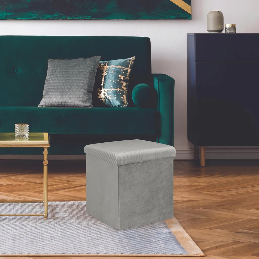 Gagnez de l'Espace avec le Pouf Coffre Giulia Gris en Velours Côtelé