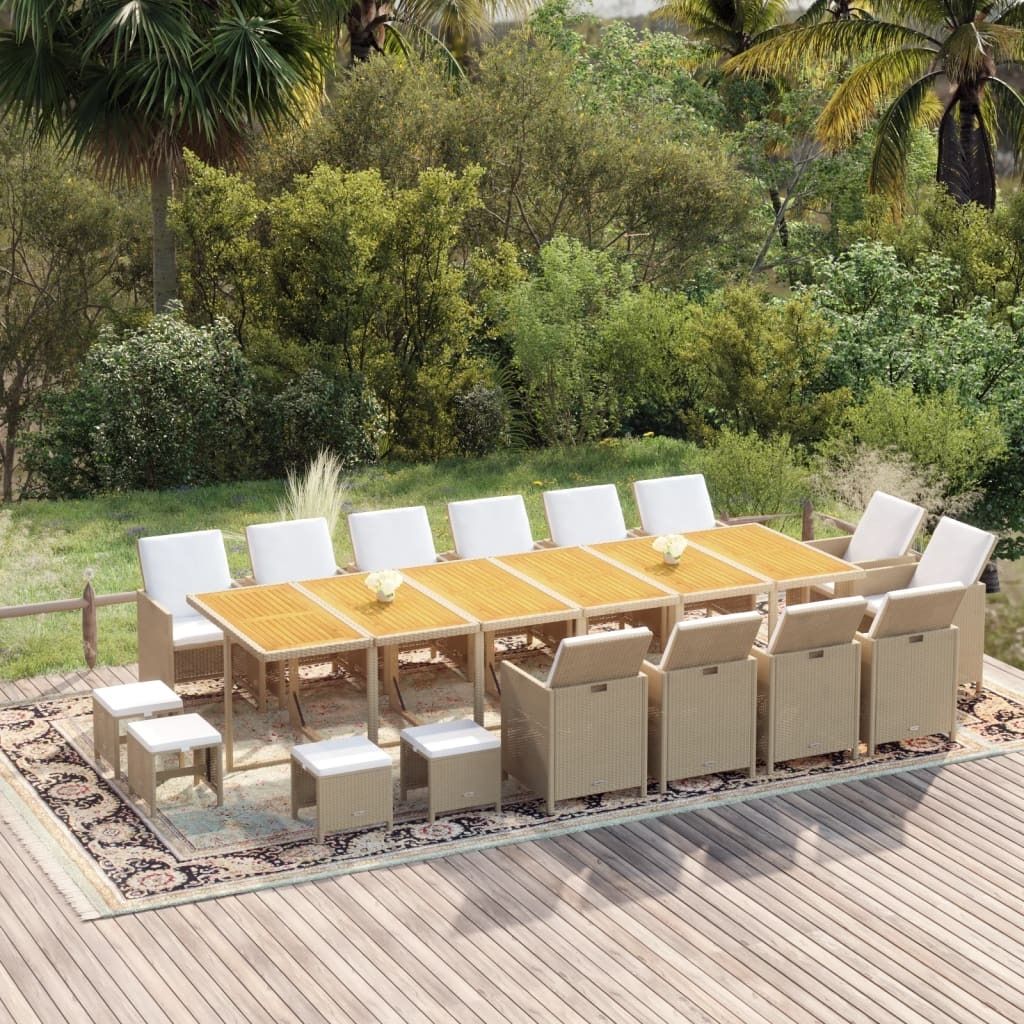 Maison Exclusive - 17-tlg. Garten-Essgruppe mit Kissen Poly Rattan Beige
