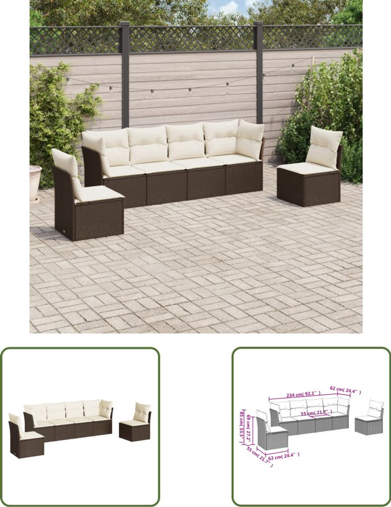 The Living Store 6-tlg. Garten-Sofagarnitur mit Kissen Braun Poly Rattan