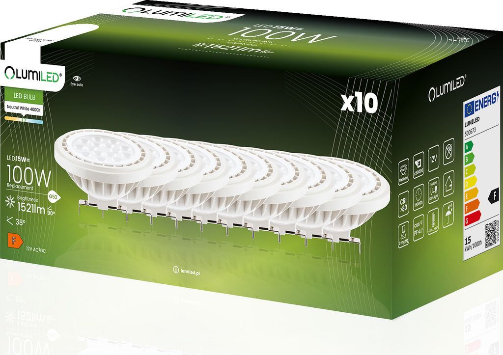 10x Żarówka LED G53 Reflektor AR111 15W = 100W 1521lm 4000K Zdjęcie produktu 