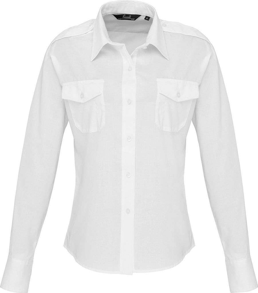 Premier Damen Langarm-Hemd im Piloten-Stil RW3964 (40 DE) (Weiß)