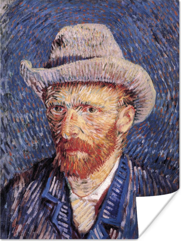 MuchoWow Poster Selbstbildnis mit grauem Filzhut - Vincent van Gogh 30x40 cm - Wandplakat - Poster Kinderzimmer