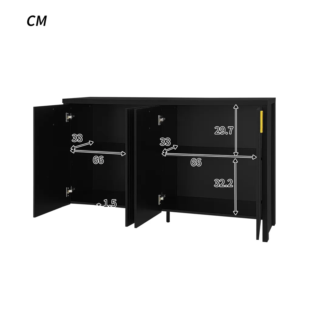 Buffet Noir 4 Portes : Solution de Rangement Gain de Place pour Salon Noir - 4