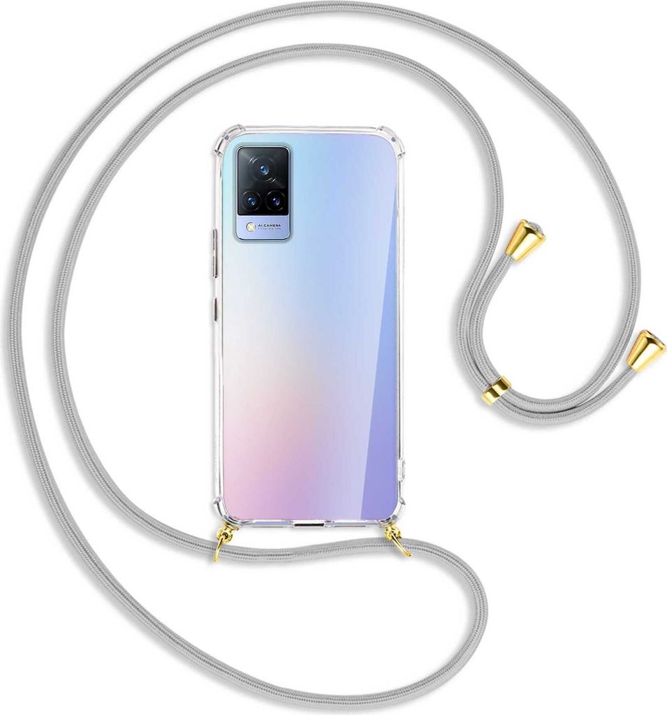 Handykette Backcover-Schutzhülle mit Band (Metall goldfarben) für vivo V21 4G (V2066) / 5G (V2050) - silbergrau