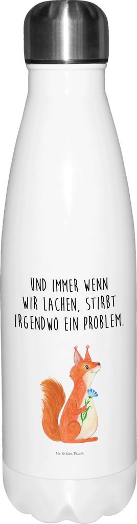 Mr. & Mrs. Panda Wasserflasche Eichhörnchen Blume - Weiß - Geschenk, trinkflaschen, Motivation Bilder, Trinkgefäß, Thermos, Lachen, metallflasc...