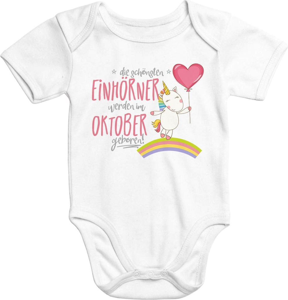 Einhorn Baby Body die schönsten Einhörner werden im Oktober geboren Geschenk Geburt Moonworks weiß 3-6 Monate
