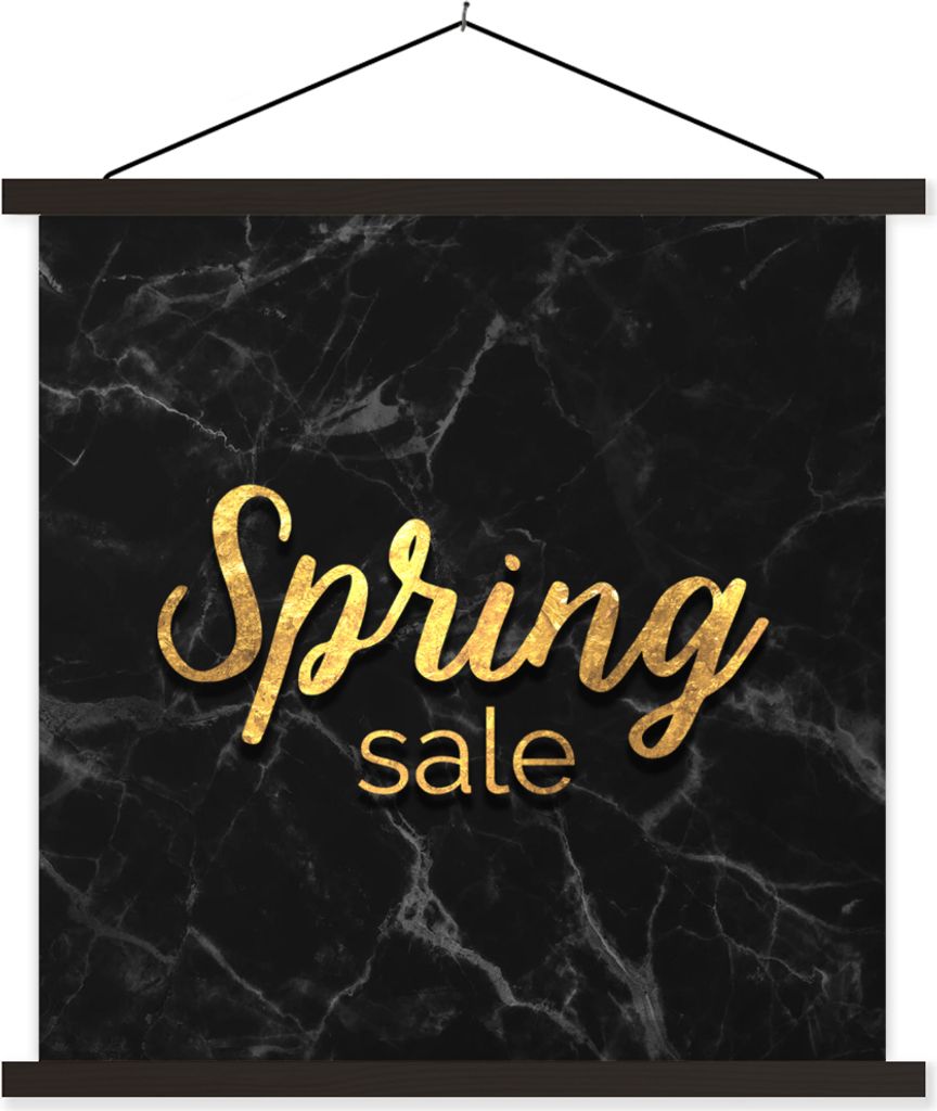 MuchoWow Textilposter Verkauf - Frühling - Gold - Marmor 120x120 cm mit schwarzem Rahmen - Aufhängungsset