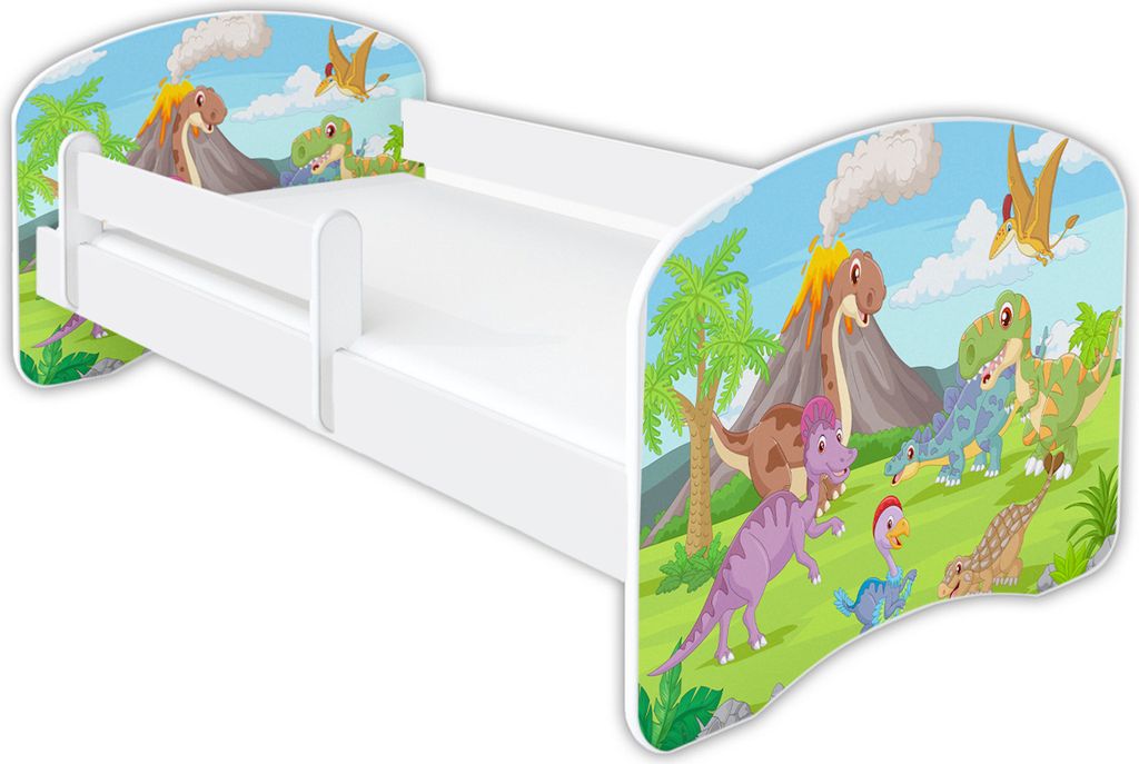 Dinosaurier, Kinderbett Babybett mit Matratze 70x140, 80x160, 80x180cm, Bettgröße:180 x 80 cm, Mit Schublade:Ohne Schublade, Muster :07