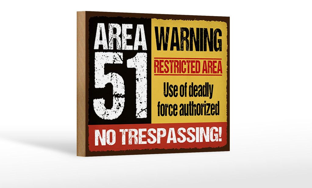 Holzschild Spruch 18x12 cm area 51 warning restrictes area Dekoration