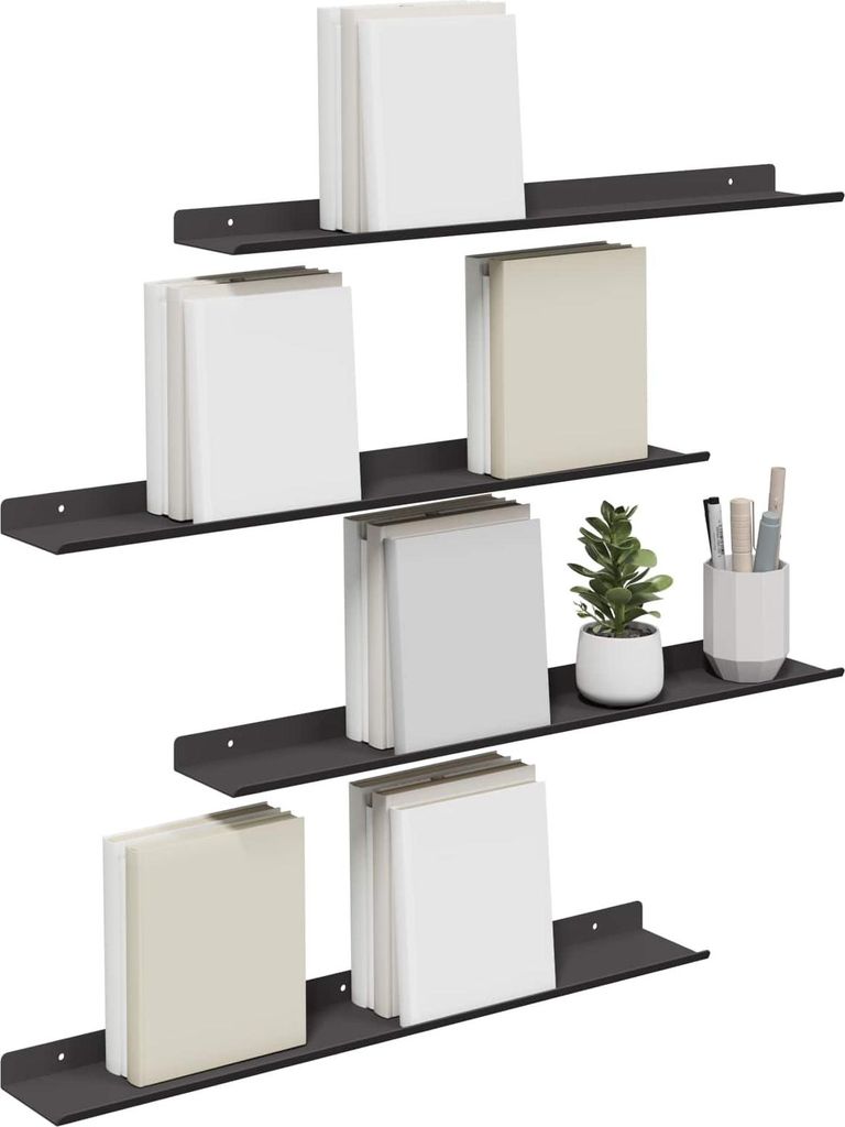 "Springschlussverkauf "Schwebendes Regal - CLORIS - Robust und langlebig - Wandboard Bücherregal - 4 pcs Schwarz 60x9x2,5cm Stahl - Wandregale Neu...