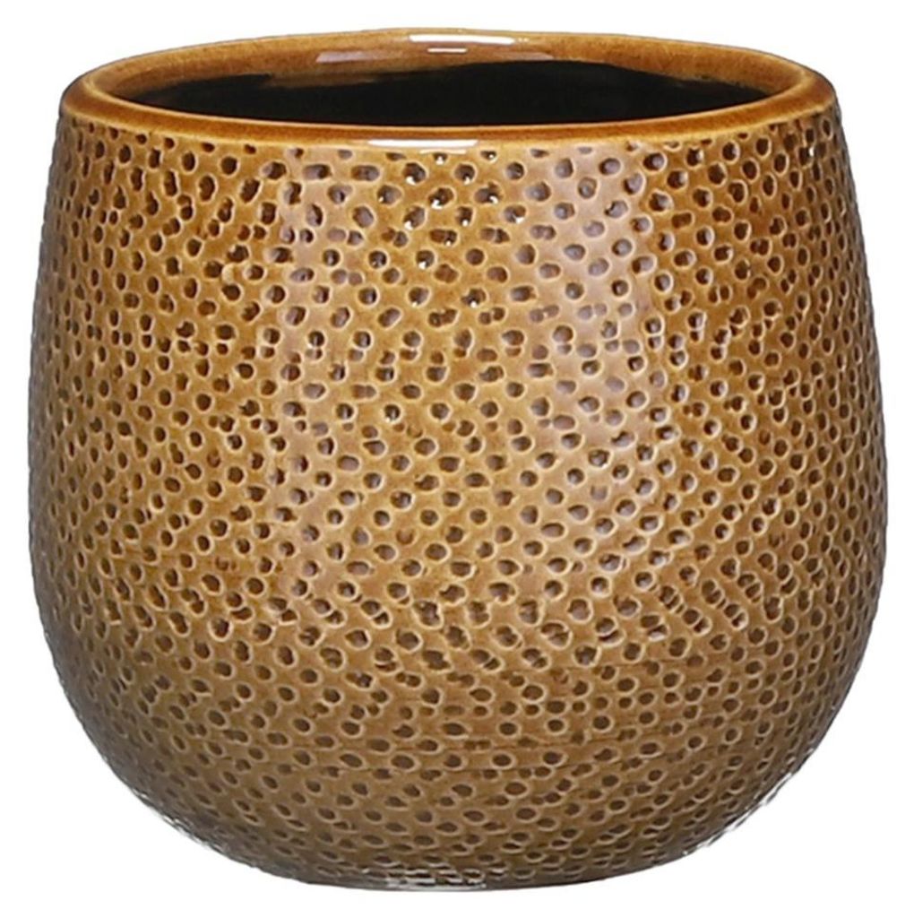 Mica Decorations Blumentopf - ockergelb - Keramik - 14 x 12 cm