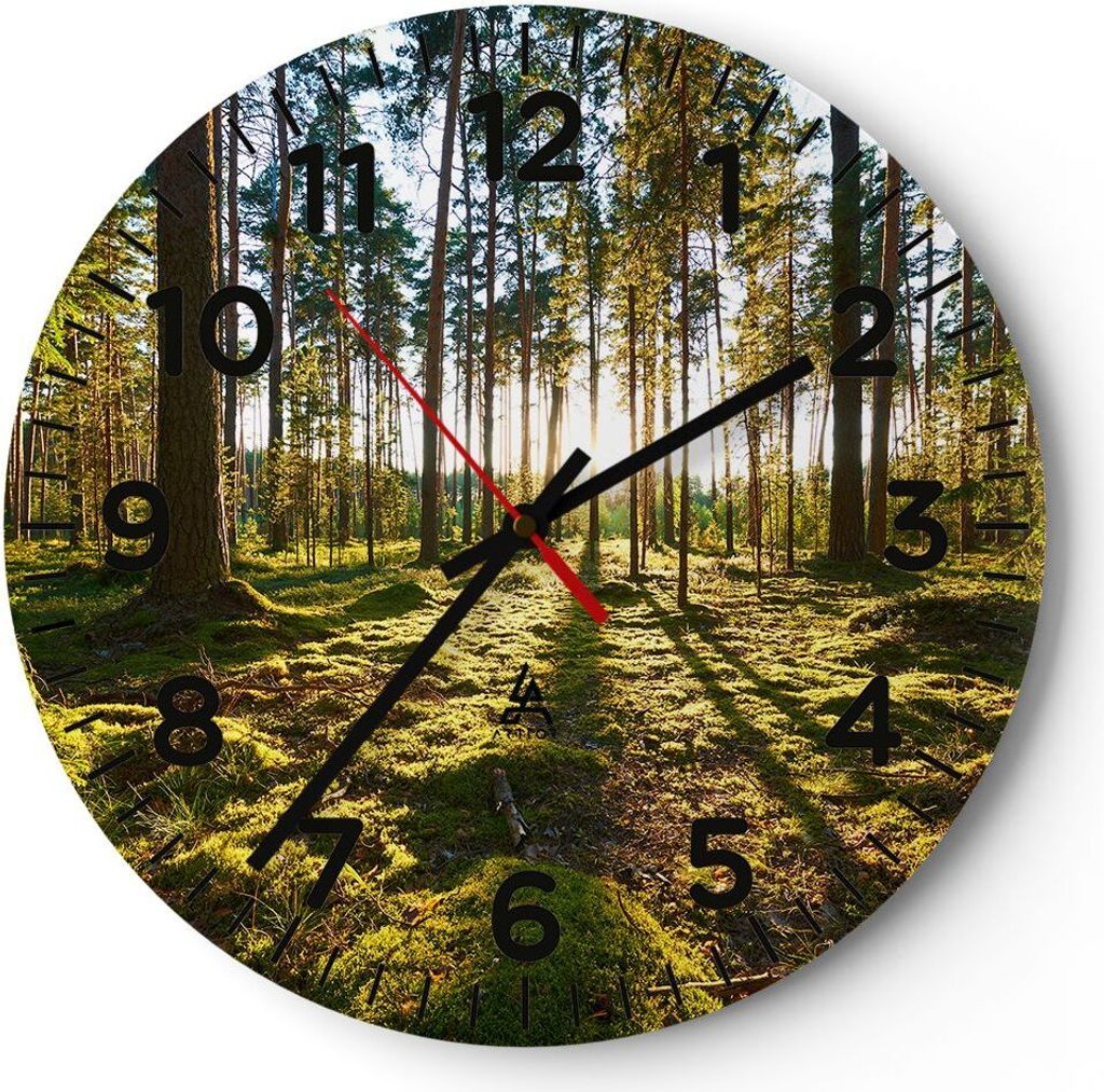 Wanduhr - Rund - Glasuhr - Wald Baum Natur - 30x30cm - Schleichendes Uhrwerk - Lautlos - zum Aufhängen bereit - Dekoration Modern - Wanddekoration...