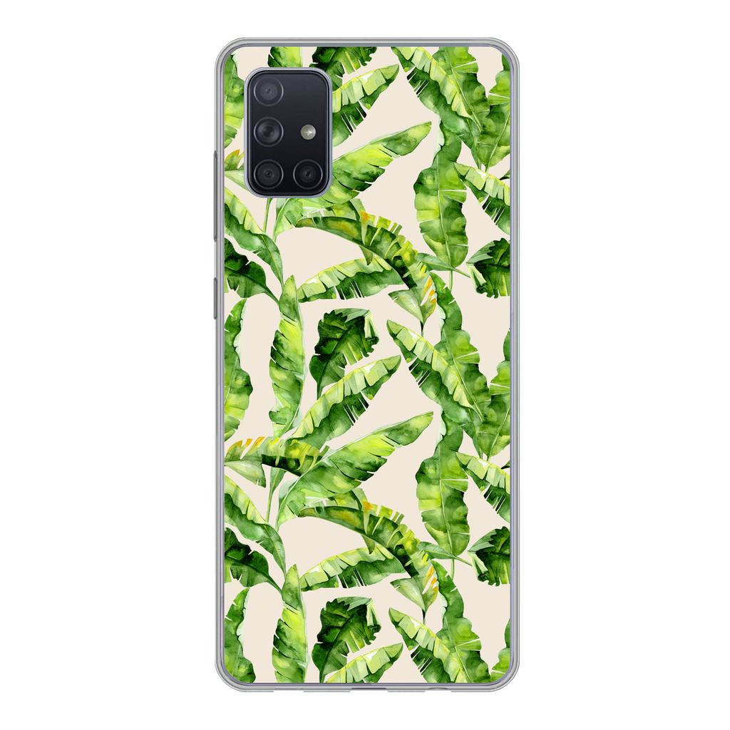 MuchoWow Handyhülle Schutzhülle Hülle für Samsung Galaxy A71 Palmenblatt - Muster - Tropisch Silikon Softcase Handy Hülle - Kartenbesitzer