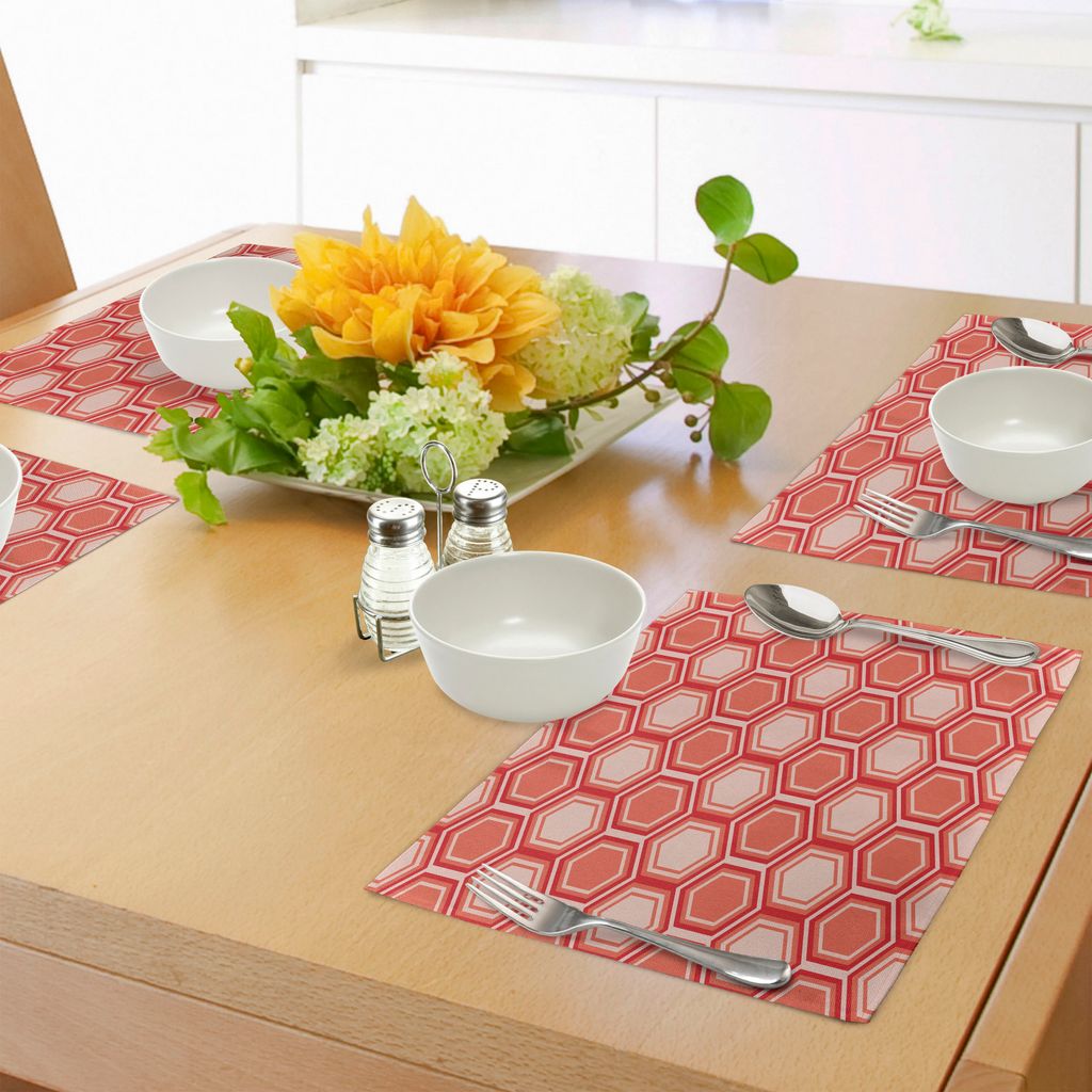 ABAKUHAUS Retro Platzmatten, Hexagonal Kamm-Muster-geometrische Fliesen-Grafik-Grafik-Weinlese-Entwurf, Tiscjdeco aus Farbfesten Stoff für das Ess...