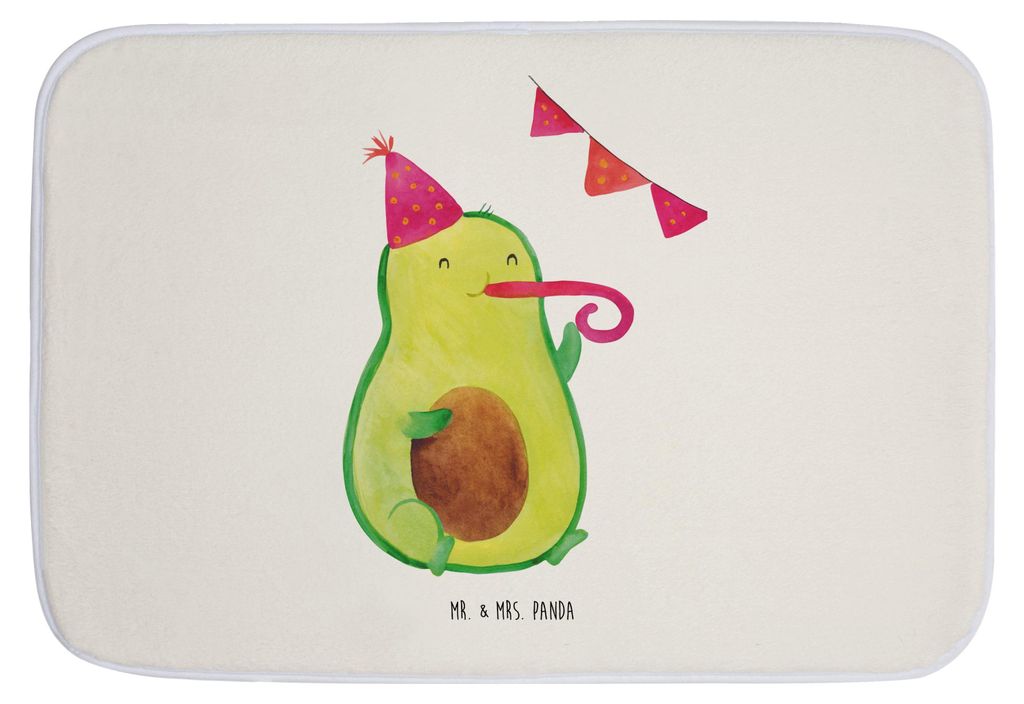 Mr. & Mrs. Panda Badteppich Avocado Party Zeit - Weiß - Geschenk, Duschvorleger, Badvorleger, Badezimmerteppich, Happy Birthday, Geburtstag, Glüc...
