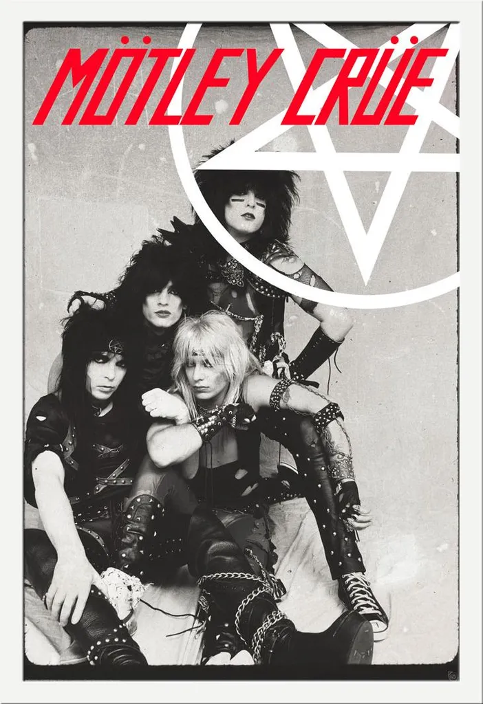 Motley Crue - Poster - Pentangolo + cornice rimovibile, Shinsuke® Maxi MDF bianco, disco acrilico