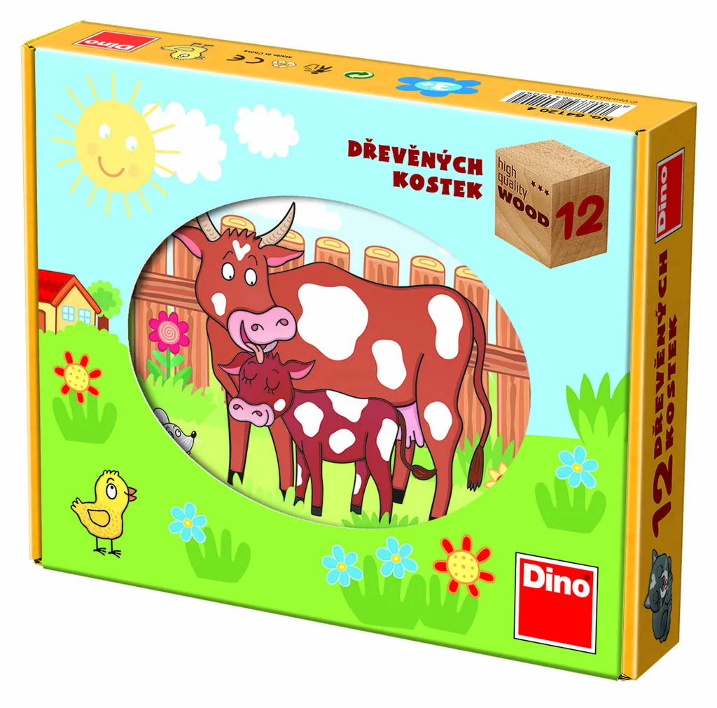 Éveil sans plastique avec les cubes DINO BOIS Kubus 12 pièces bois sain