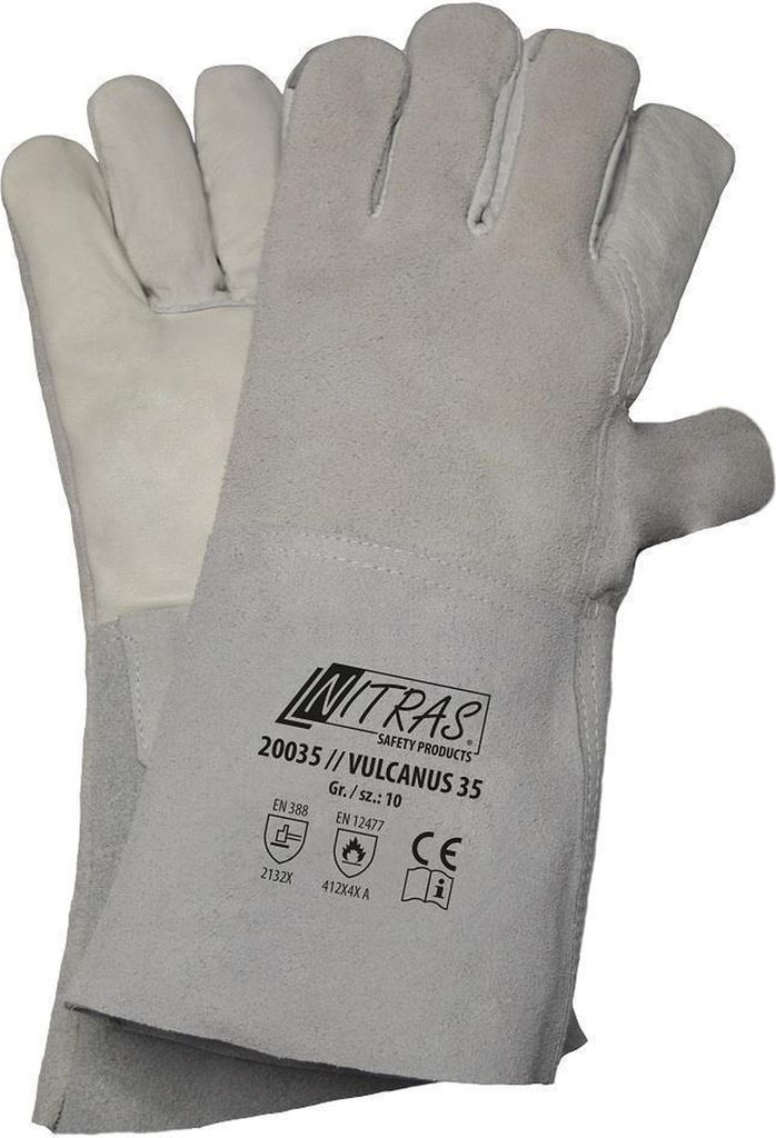 NITRAS VULCANUS 35, Schweißerhandschuhe, grau, EN 388, EN 12477 Vollleder, Größe 9 | Packung (12 Paare)