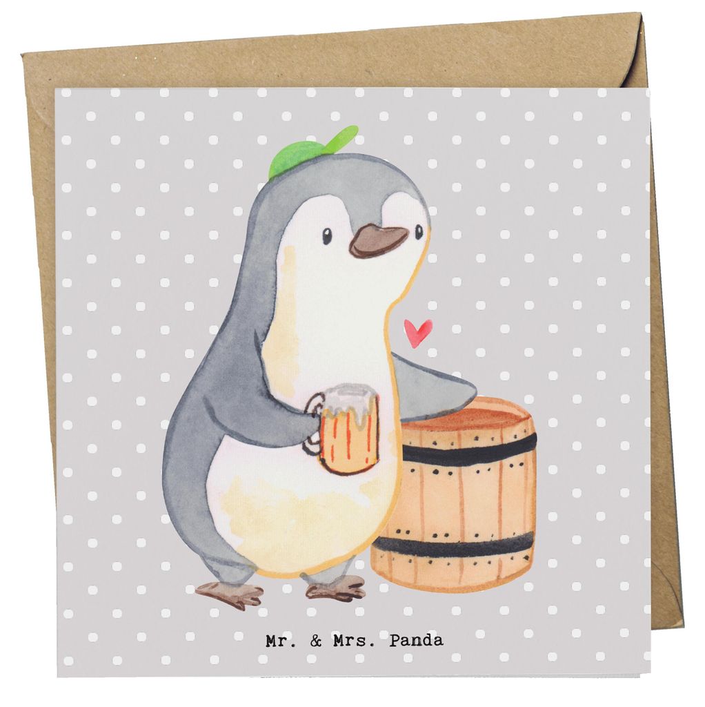 Mr. & Mrs. Panda Grußkarte Bierbrauer Herz - Grau Pastell - Geschenk, doppelkarte, Glückwunschkarte, Party, Bierfass, Männerabend, faltkarte, Bi...