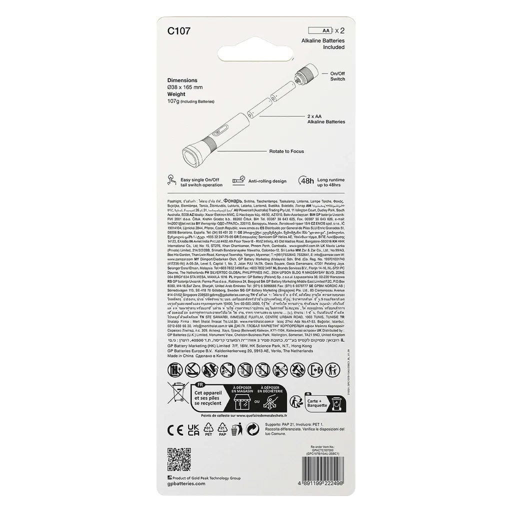Offerta Torcia LED GP C107 Nera: Luce Discovery Alta Qualità GP Batteries - 12