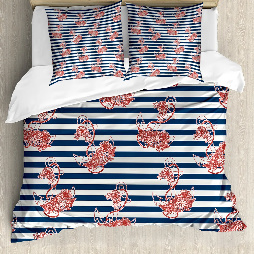 Copripiumino Anallergico ABAKUHAUS 155x220 | Ancore Bianco Blu Rosso