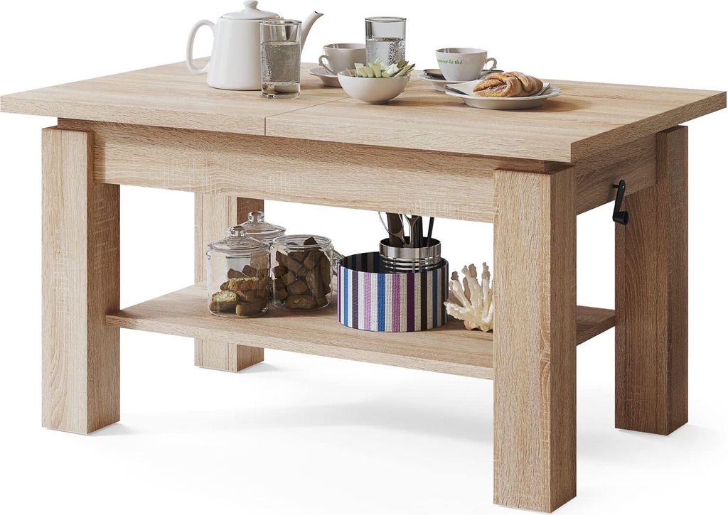 Multifunktionaler Couchtisch ASTRA Sonoma Eiche 110x68cm höhenverstellbar & ausziehbar – Wohnzimmertisch modern, stabil – in verschiedenen Farben