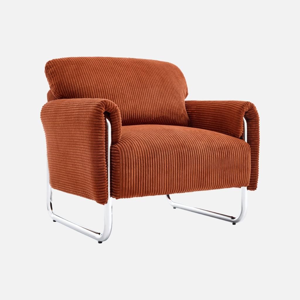 sweeek - Vintage-Sessel mit Cordbezug und verchromtem Produktbild 
