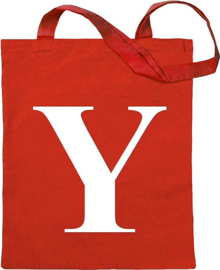 Kiwistar - Baumwolltasche - rot - Buchstabe Y - Alphabet - Tragetasche Stoffbeutel Umhängetasche Langer Henkel