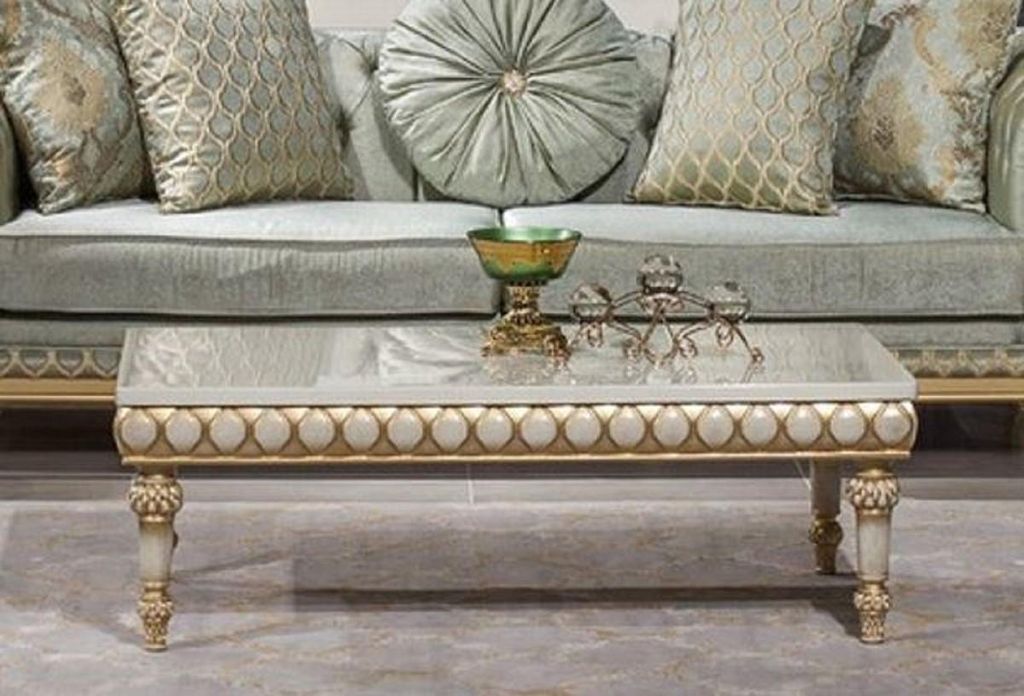 Casa Padrino Luxus Barock Couchtisch Weiß / Gold - Prunkvoller Wohnzimmertisch im Barockstil - Barockstil Wohnzimmer Möbel - Barock Einrichtung -...
