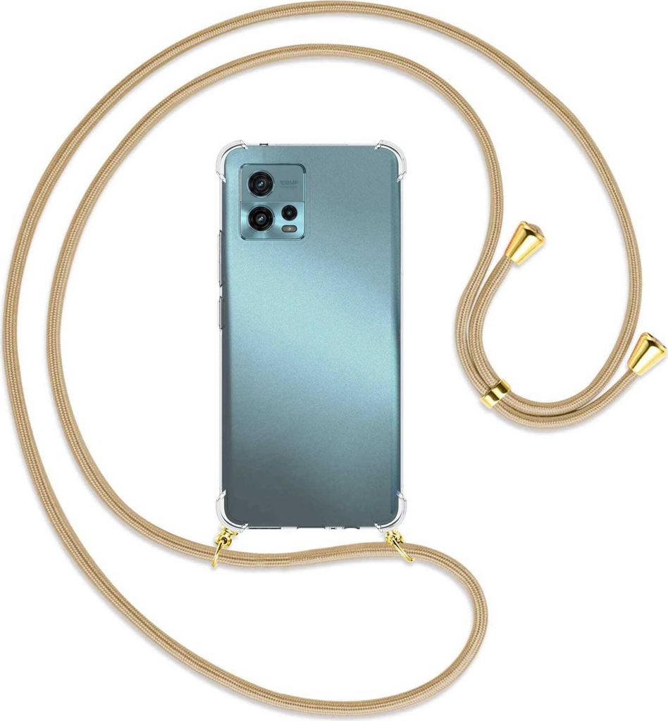 Handykette Backcover-Schutzhülle mit Band (Metall goldfarben) für Motorola Moto G72 (6.55'') - caramel