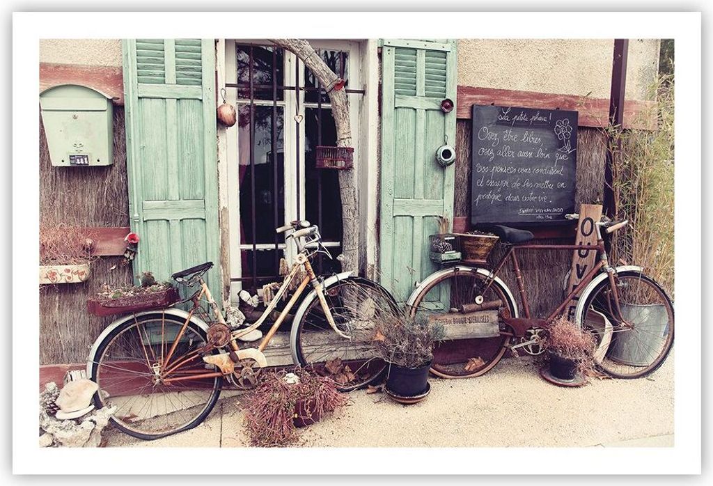 Poster - Poster ohne Rahmen - Fahrräder Vintage Mietshaus - 91,5x61 cm - Wand Bild - Wanddeko - Wandbilder - Kunstposter - Wandposter - Bilder - K...