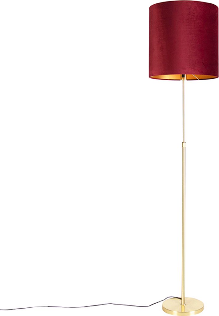 QAZQA - Klassisch I Antik Stehleuchte I Stehlampe I Standleuchte I Lampe I Leuchte Gold I Messing I messing mit veloursschirm rot 40I40 cm - Parte ...