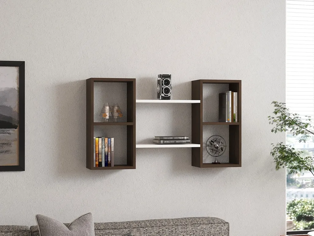Bibliothèque Murale Bicolore Bambi Noyer et Blanc - 105 cm