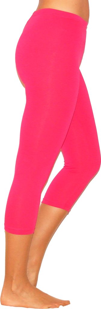 Damen 3/4 Capri Leggings Baumwolle PINK L