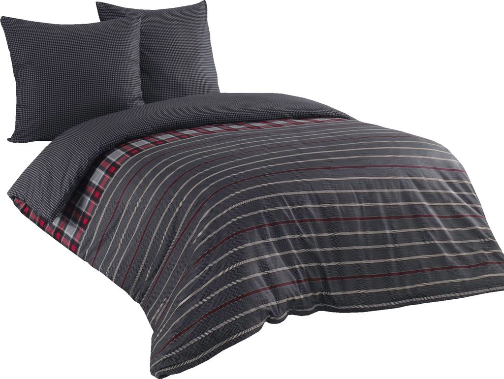3 teilige Wende Bettwäsche 200x200cm Gestreift anthrazit grau Baumwolle Renforce